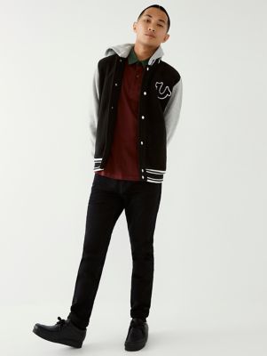 HOODED VARSITY JACKET