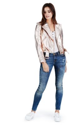 ROSE GOLD METALLIC WOMENS MOTO JACKET True Religion