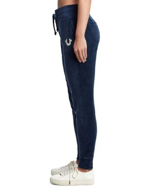 WOMENS CRYSTAL EMBELLISHED VELOUR JOGGER