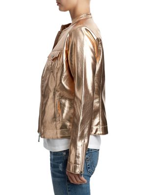 WOMENS METALLIC MOTO JACKET