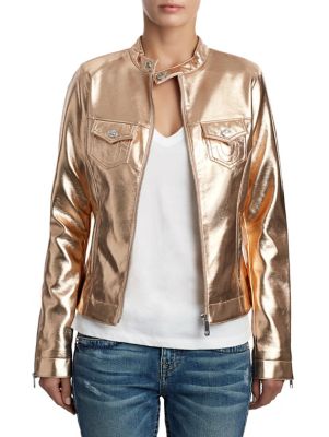 WOMENS METALLIC MOTO JACKET
