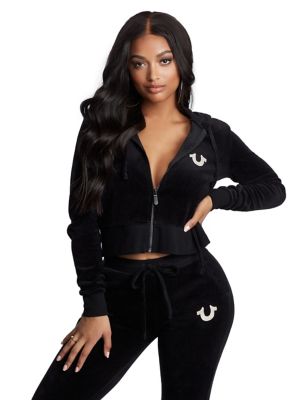 VELOUR CROP ZIP HOODIE
