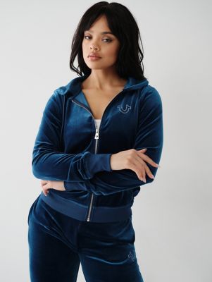 CRYSTAL VELOUR LOGO ZIP HOODIE