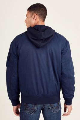 Men's Light Hooded Designer Bomber Jacket True Religion