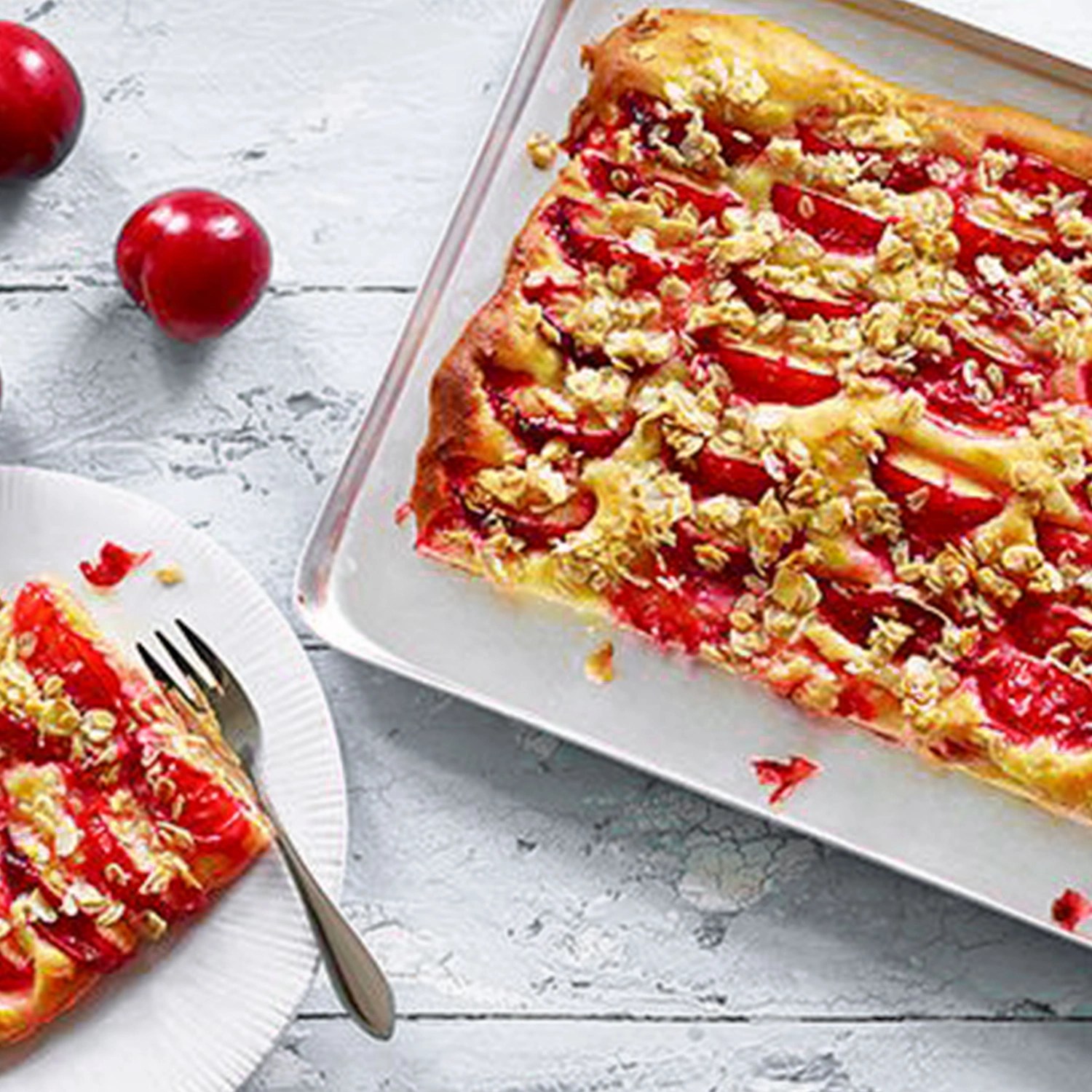 QuarkÖlTeigBlechkuchen mit Pflaumen und Knusperbelag ALDI Rezeptwelt