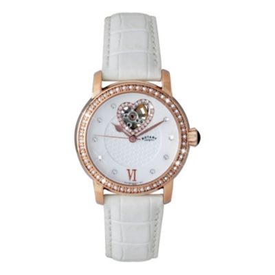 Rotary Ladies' Rose Gold Plated White Strap Watch H. Samuel the Jeweller