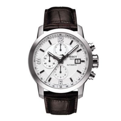 Tissot men's stainless steel black leather strap watch Ernest Jones