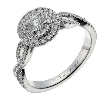 Neil Lane 14ct white gold 0.75ct diamond double halo ring Ernest Jones