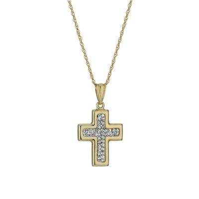 Together Bonded Silver & 9ct Gold Crystal Cross Pendant H. Samuel the