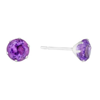9ct White Gold 5mm Amethyst Stud Earrings H.Samuel