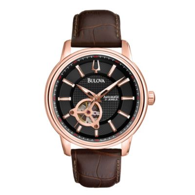 Bulova Men's Automatic Grey Dial Brown Leather Strap Watch H.Samuel