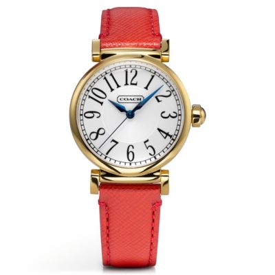 Coach ladies' goldplated red leather strap watch Ernest Jones