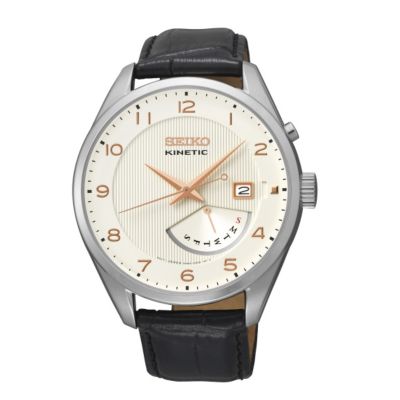 Seiko Men's White Dial Black Leather Strap Watch H.Samuel
