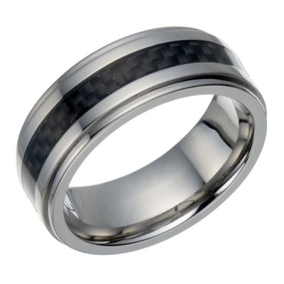 Titanium carbon fibre detail ring Ernest Jones