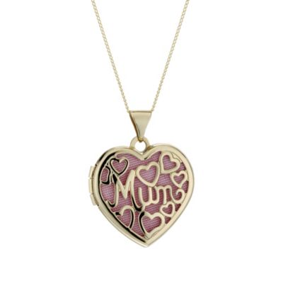 9ct Gold Filigree 'Mum' Heart 18" Locket H.Samuel