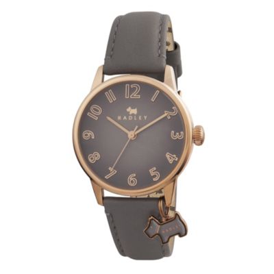 Radley Ladies' Scottie Dog Charm Grey Leather Strap Watch H.Samuel
