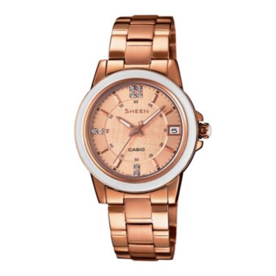 Casio Sheen Ladies' Ceramic Rose GoldPlated Bracelet Watch H.Samuel