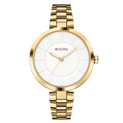 Bulova Ladies' White Ceramic Dial GoldPlated Bracelet Watch H