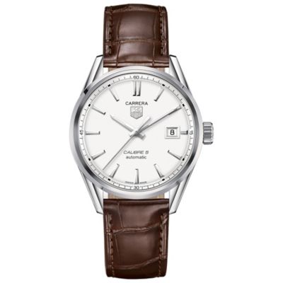 TAG Heuer Carrera Calibre 5 men's brown leather strap watch Ernest Jones