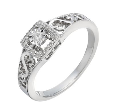 Open Hearts By Jane Seymour Silver Diamond Solitaire Ring H.Samuel