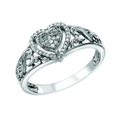 Open Hearts By Jane Seymour Silver Diamond Heart Ring H.Samuel