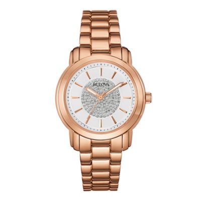 Bulova Ladies' Rose Gold Ion Plated Pave Crystal Set Watch H.Samuel