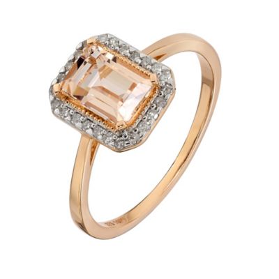 9ct Rose Gold Rectangular and Diamond Ring H.Samuel