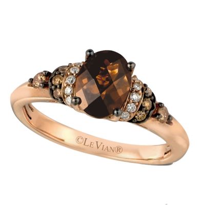 14ct Strawberry Gold Chocolate Quartz & Diamond Ring H.Samuel