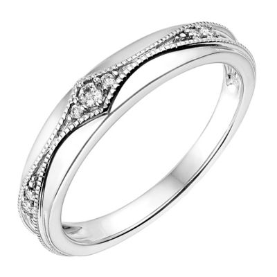 18ct White Gold Diamond Set Milgrain Pattern Wedding Ring H.Samuel