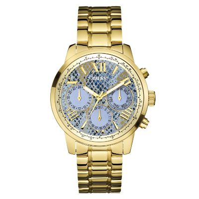 Guess Ladies' Yellow Gold Tone Blue Snakeskin Dial Watch H.Samuel