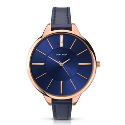 Sekonda Editions Ladies' Rose Gold Plated Blue Strap Watch H.Samuel