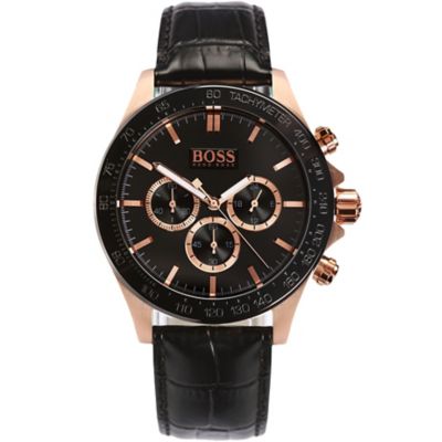 Hugo Boss men's rose goldplated black leather strap watch Ernest Jones