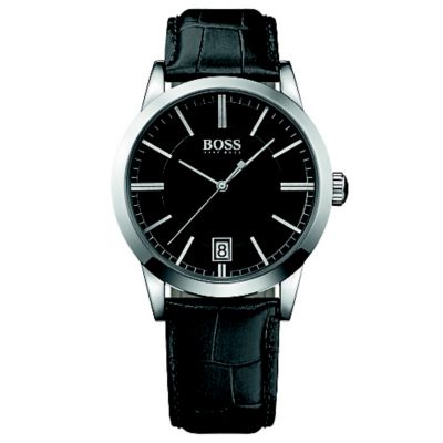 Hugo Boss men's stainless steel black leather strap watch Ernest Jones