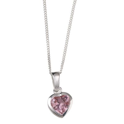Silver Pink Cubic Zirconia Heart Necklace H.Samuel