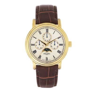 Rotary Men's Champagne Dial Brown Leather Strap Watch H.Samuel