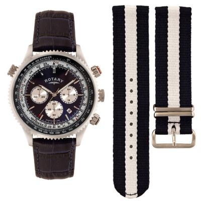 Rotary Men's Interchangeable Leather & Canvas Strap Watch H.Samuel