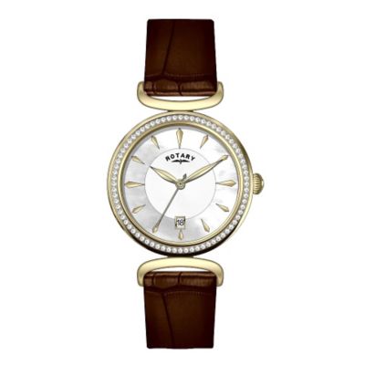 Rotary Ladies' Mother of Pearl Brown Leather Strap Watch H.Samuel