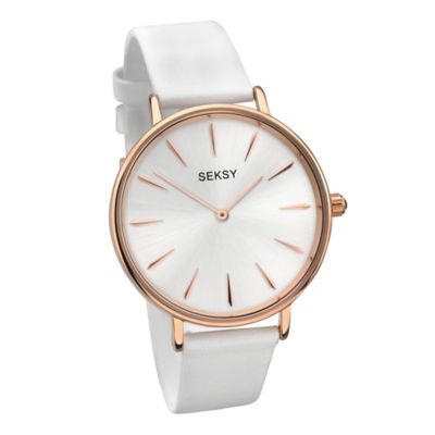 Seksy Ladies' White Dial White Leather Strap Watch H.Samuel