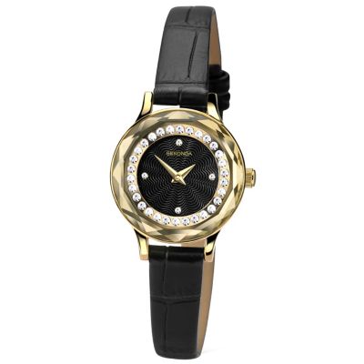 Sekonda Ladies' Stone Set Black Leather Strap Watch H.Samuel