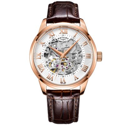 Rotary Men's Silver Dial Brown Leather Strap Watch H.Samuel