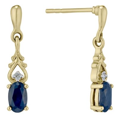 9ct Gold Sapphire & Diamond Drop Earrings H.Samuel