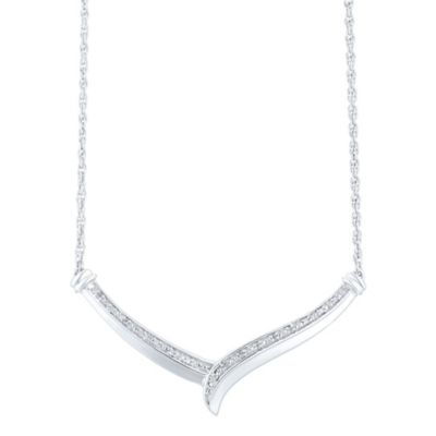 Sterling Silver Diamond Set V Shaped Necklace H.Samuel