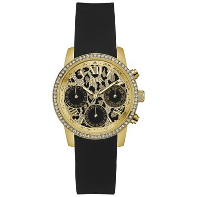 Guess Ladies' Leopard Print Dial Black Silicone Strap Watch H.Samuel