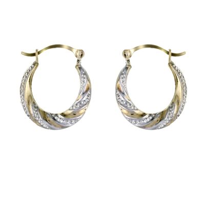 9ct Two Colour Gold Embossed Creole Earrings H.Samuel
