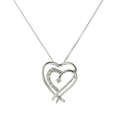 9ct White Gold Diamond Double Heart Pendant H.Samuel