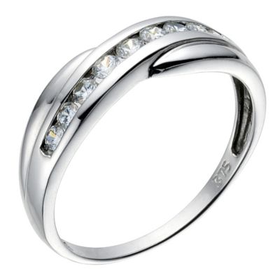 H.Samuel 9ct white gold cubic zirconia cross over eternity ring