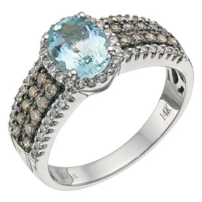 Le Vian 14ct gold 0.50ct Chocolate Diamond & aquamarine ring Ernest Jones