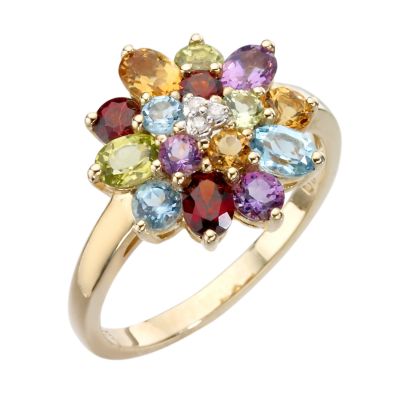 9ct gold diamond and multi coloured stones ring Ernest Jones