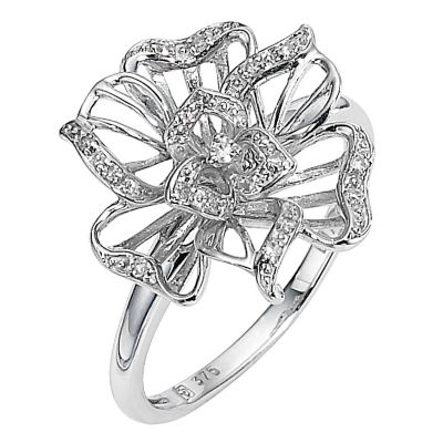 9ct white gold diamond set flower ring Ernest Jones