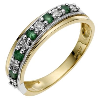9ct Yellow Gold Treated Emerald & Diamond Ring H.Samuel